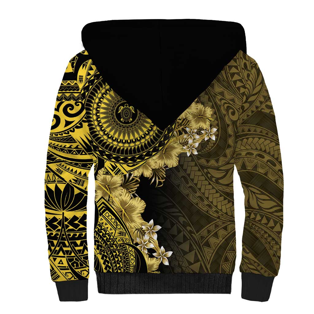 Vanuatu Sherpa Hoodie Hibisus Polynesian Pattern Gold - Polynesian Pride