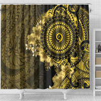 Vanuatu Shower Curtain Hibisus Polynesian Pattern Gold - Polynesian Pride