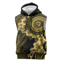 Vanuatu Sleeveless Hoodie Hibisus Polynesian Pattern Gold - Polynesian Pride