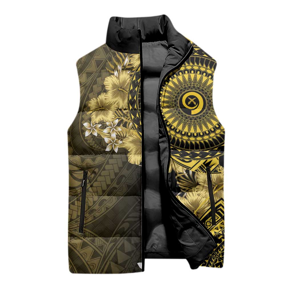 Vanuatu Sleeveless Puffer Jacket Hibisus Polynesian Pattern Gold - Polynesian Pride