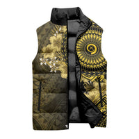 Vanuatu Sleeveless Puffer Jacket Hibisus Polynesian Pattern Gold - Polynesian Pride
