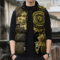 Vanuatu Sleeveless Puffer Jacket Hibisus Polynesian Pattern Gold - Polynesian Pride