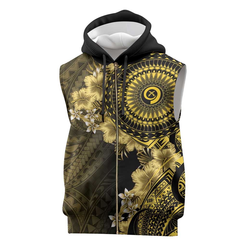 Vanuatu Sleeveless Zip Hoodie Hibisus Polynesian Pattern Gold - Polynesian Pride