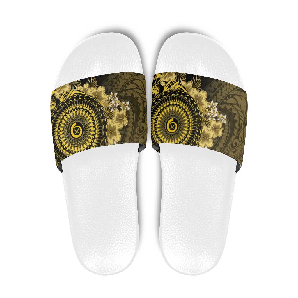 Vanuatu Slide Sandals Hibisus Polynesian Pattern Gold - Polynesian Pride