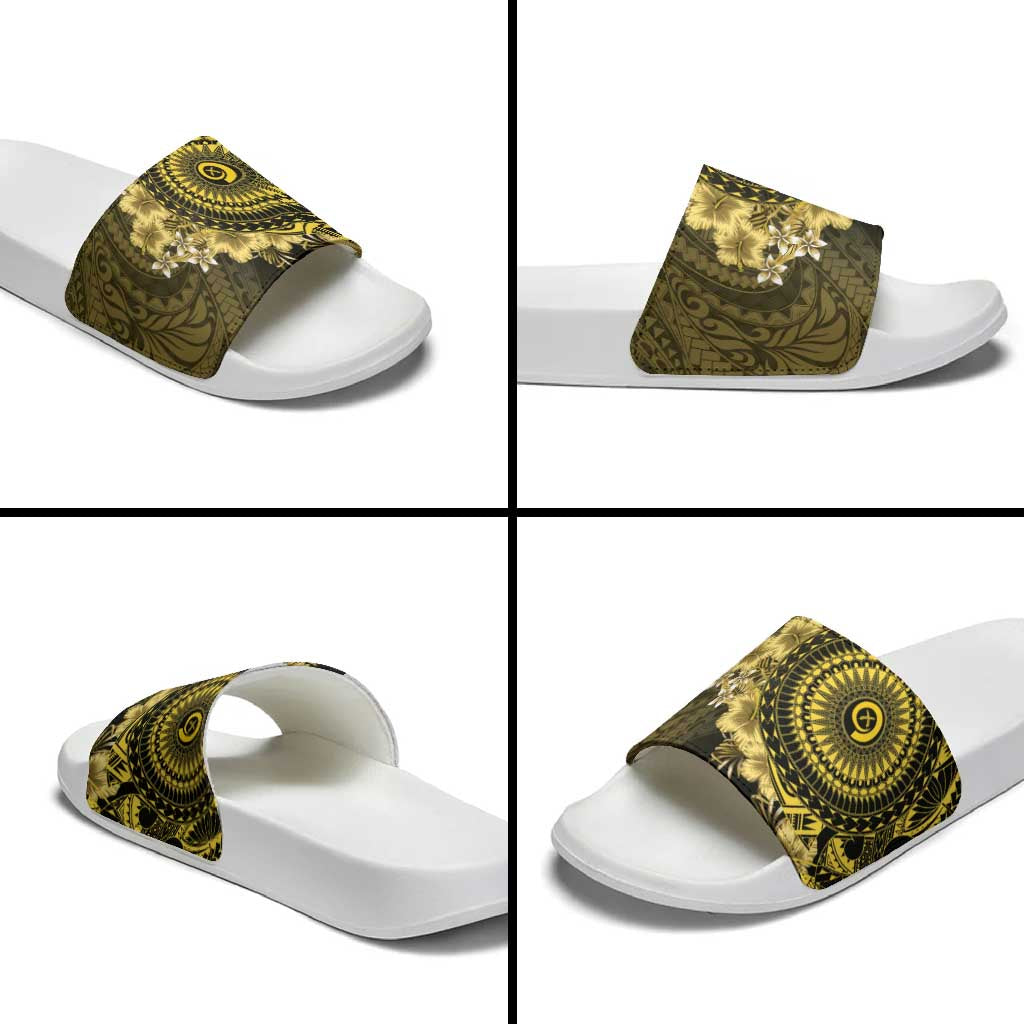 Vanuatu Slide Sandals Hibisus Polynesian Pattern Gold - Polynesian Pride