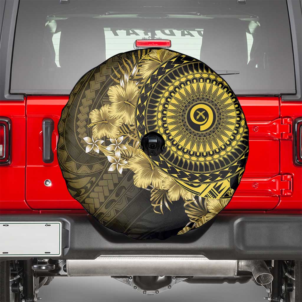 Vanuatu Spare Tire Cover Hibisus Polynesian Pattern Gold - Polynesian Pride