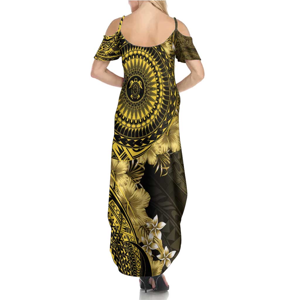 Vanuatu Summer Maxi Dress Hibisus Polynesian Pattern Gold - Polynesian Pride