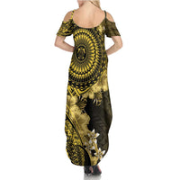 Vanuatu Summer Maxi Dress Hibisus Polynesian Pattern Gold - Polynesian Pride