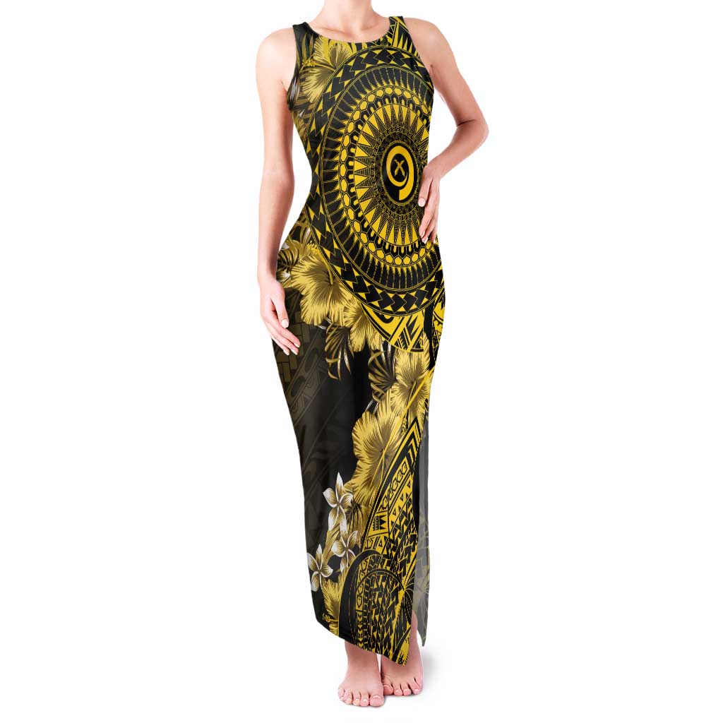 Vanuatu Tank Maxi Dress Hibisus Polynesian Pattern Gold - Polynesian Pride