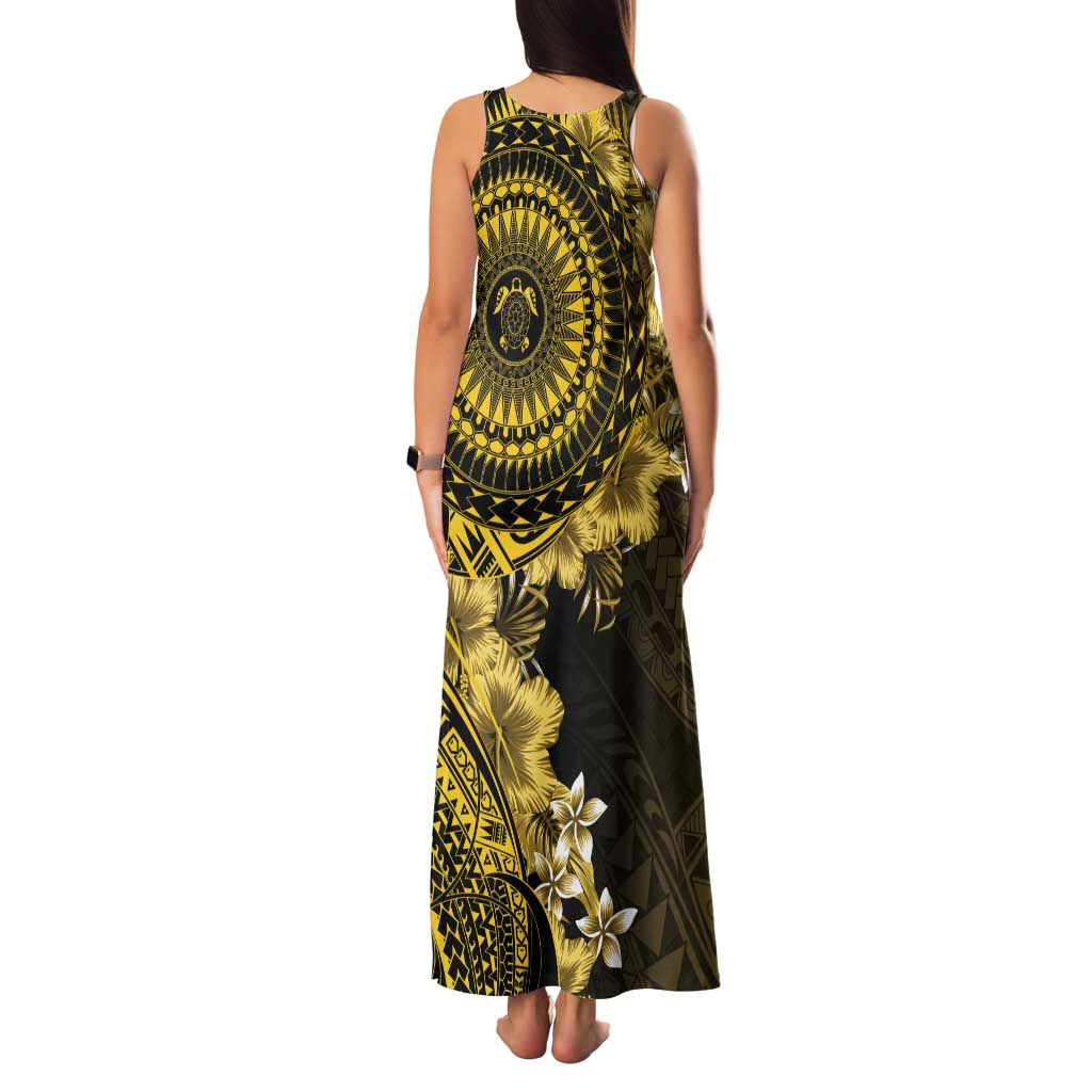 Vanuatu Tank Maxi Dress Hibisus Polynesian Pattern Gold - Polynesian Pride