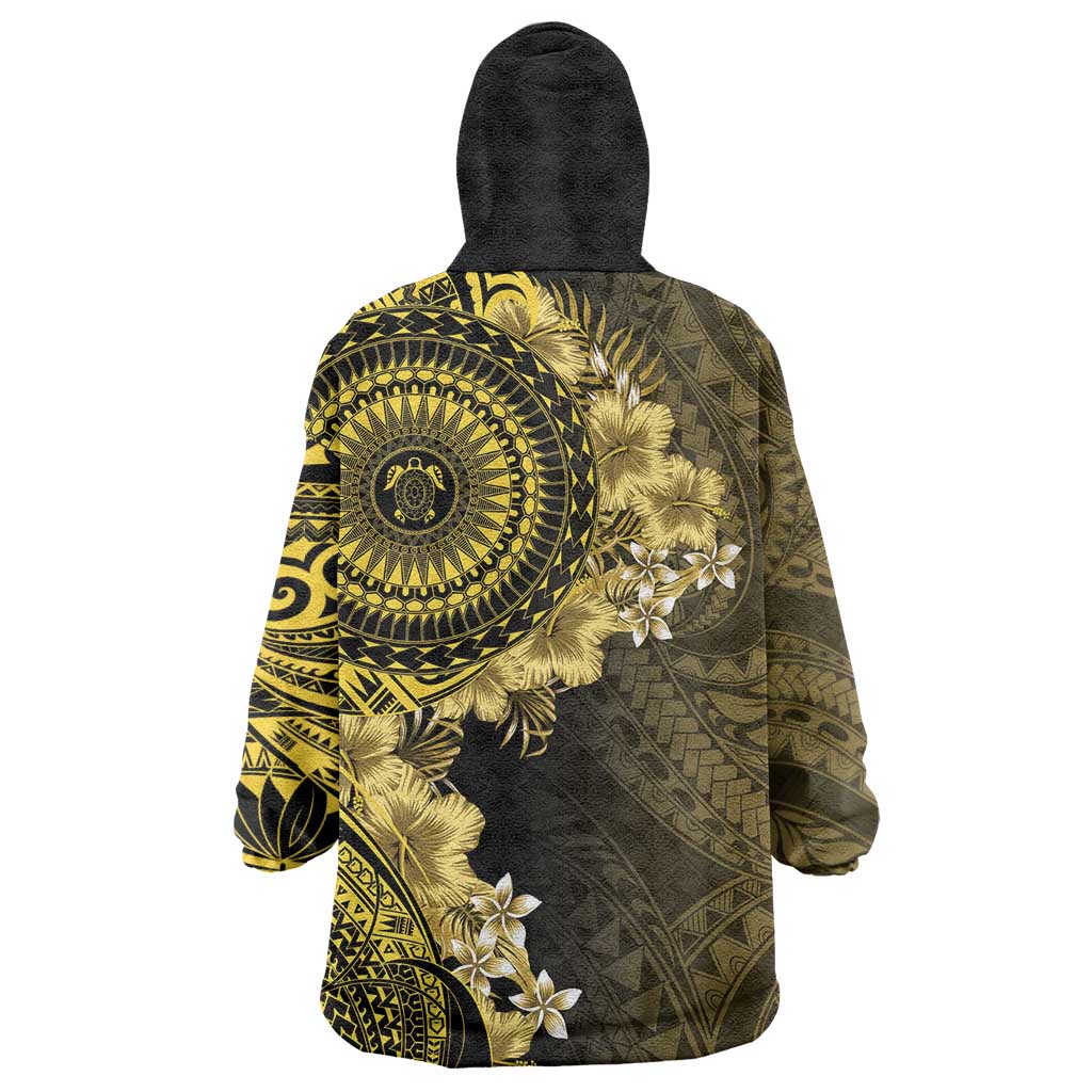 Vanuatu Wearable Blanket Hoodie Hibisus Polynesian Pattern Gold - Polynesian Pride