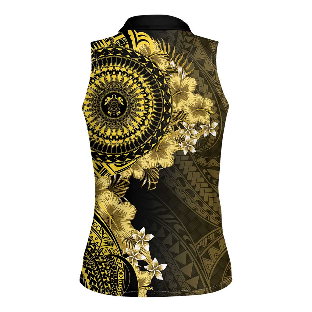 Vanuatu Women Sleeveless Polo Shirt Hibisus Polynesian Pattern Gold - Polynesian Pride