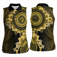 Vanuatu Women Sleeveless Polo Shirt Hibisus Polynesian Pattern Gold - Polynesian Pride