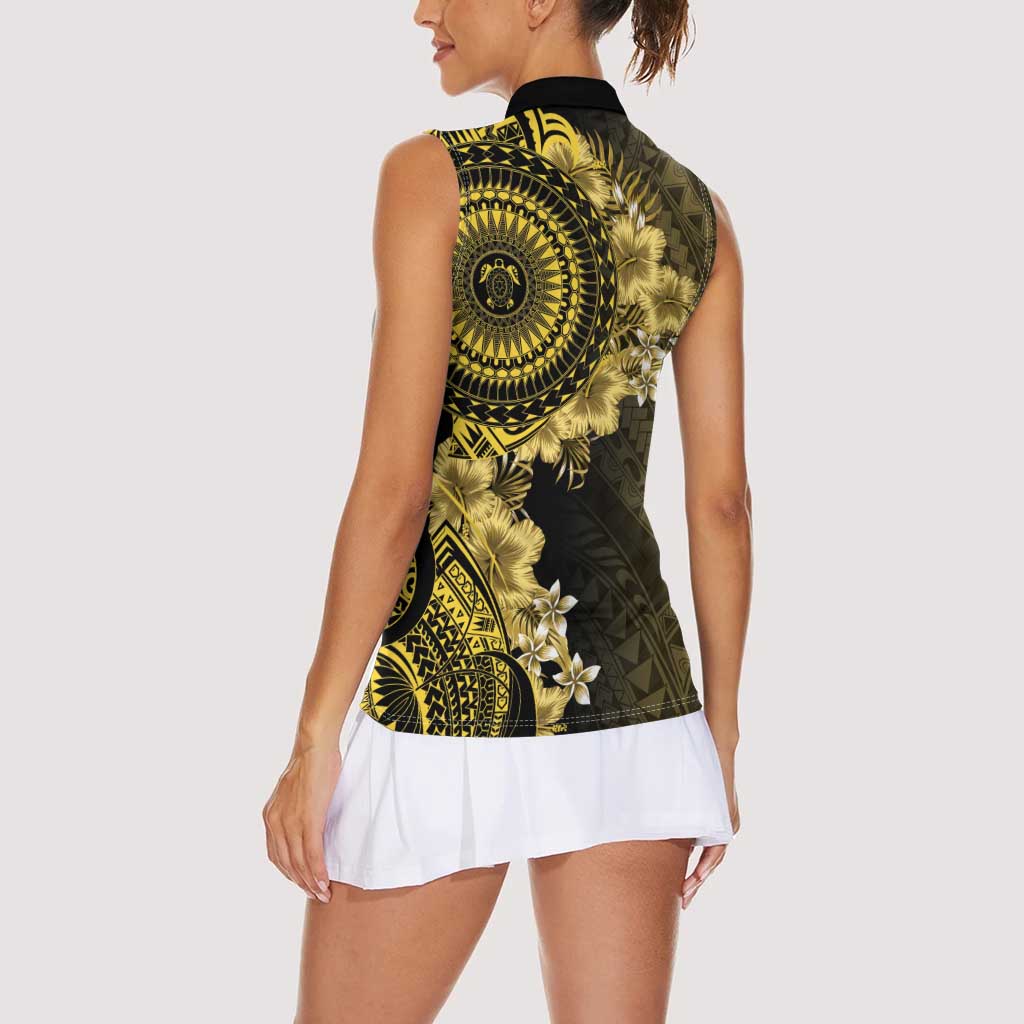 Vanuatu Women Sleeveless Polo Shirt Hibisus Polynesian Pattern Gold - Polynesian Pride