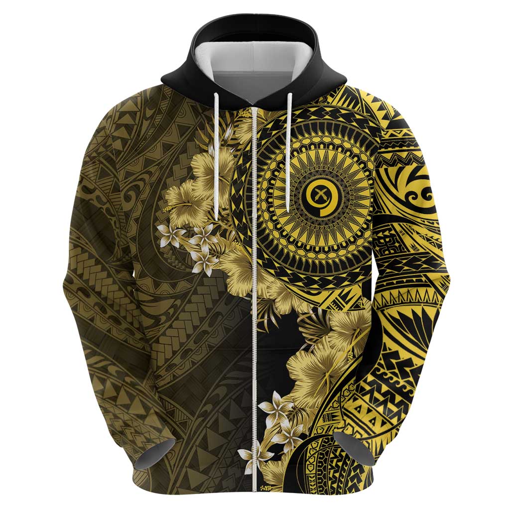 Vanuatu Zip Hoodie Hibisus Polynesian Pattern Gold - Polynesian Pride