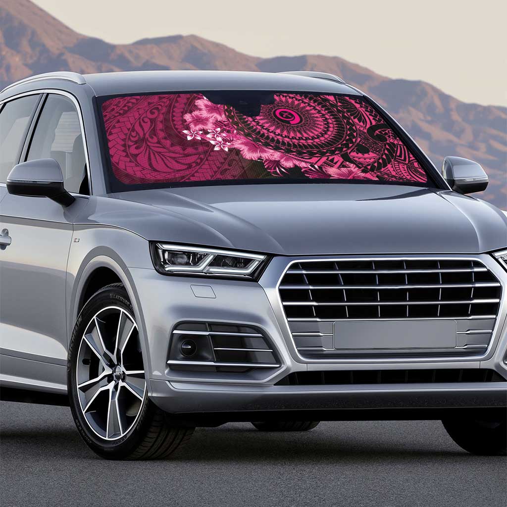Vanuatu Auto Sun Shade Hibisus Polynesian Pattern Pink - Polynesian Pride