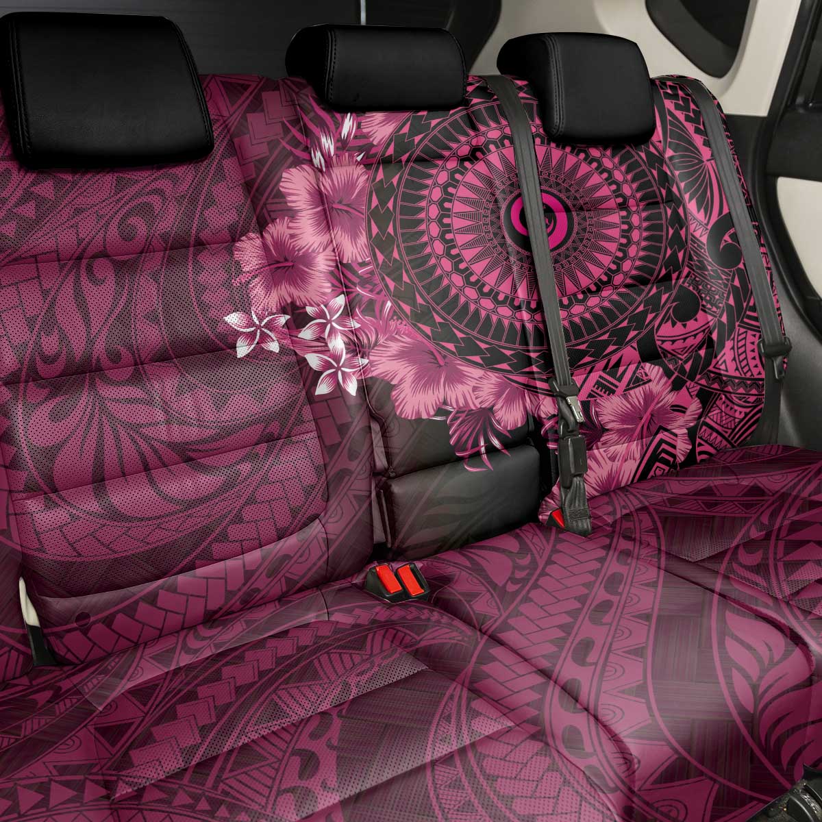 Vanuatu Back Car Seat Cover Hibisus Polynesian Pattern Pink - Polynesian Pride