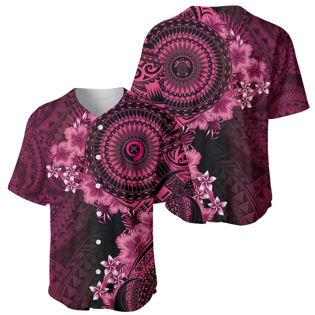 Vanuatu Baseball Jersey Hibisus Polynesian Pattern Pink - Polynesian Pride