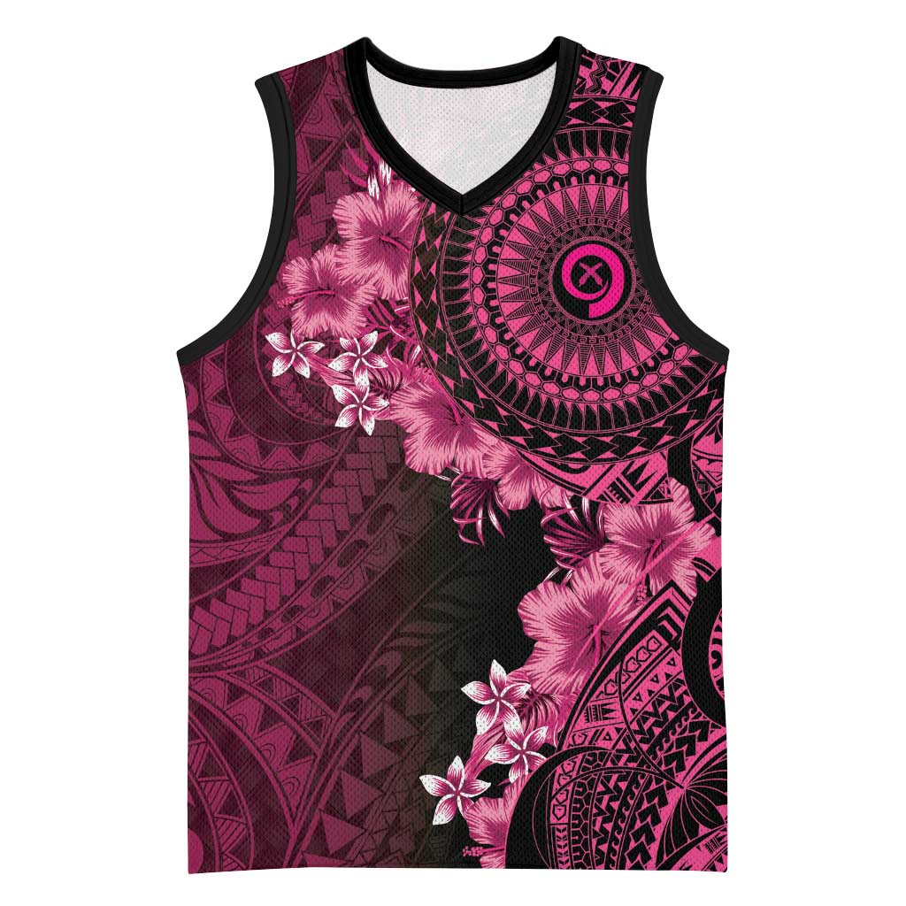 Vanuatu Basketball Jersey Hibisus Polynesian Pattern Pink - Polynesian Pride