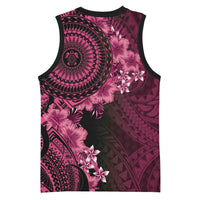 Vanuatu Basketball Jersey Hibisus Polynesian Pattern Pink - Polynesian Pride