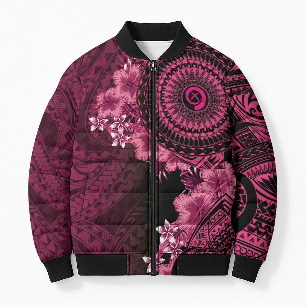 Vanuatu Bomber Puffer Jacket Hibisus Polynesian Pattern Pink - Polynesian Pride