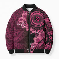 Vanuatu Bomber Puffer Jacket Hibisus Polynesian Pattern Pink - Polynesian Pride