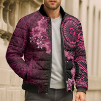 Vanuatu Bomber Puffer Jacket Hibisus Polynesian Pattern Pink - Polynesian Pride