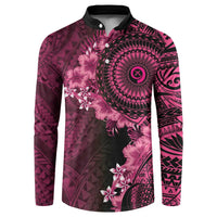 Vanuatu Button Sweatshirt Hibisus Polynesian Pattern Pink - Polynesian Pride
