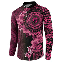 Vanuatu Button Sweatshirt Hibisus Polynesian Pattern Pink - Polynesian Pride