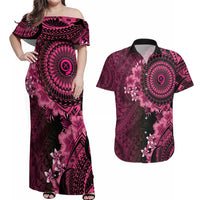 Vanuatu Couples Matching Off Shoulder Maxi Dress and Hawaiian Shirt Hibisus Polynesian Pattern Pink - Polynesian Pride