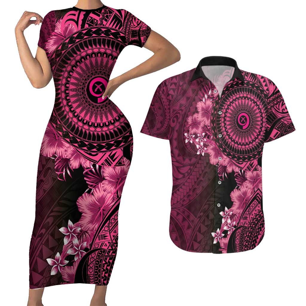 Vanuatu Couples Matching Short Sleeve Bodycon Dress and Hawaiian Shirt Hibisus Polynesian Pattern Pink - Polynesian Pride