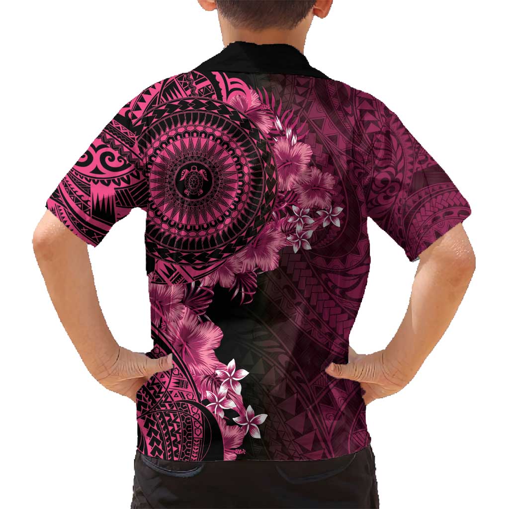 Vanuatu Family Matching Long Sleeve Bodycon Dress and Hawaiian Shirt Hibisus Polynesian Pattern Pink - Polynesian Pride