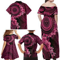 Vanuatu Family Matching Off Shoulder Maxi Dress and Hawaiian Shirt Hibisus Polynesian Pattern Pink - Polynesian Pride
