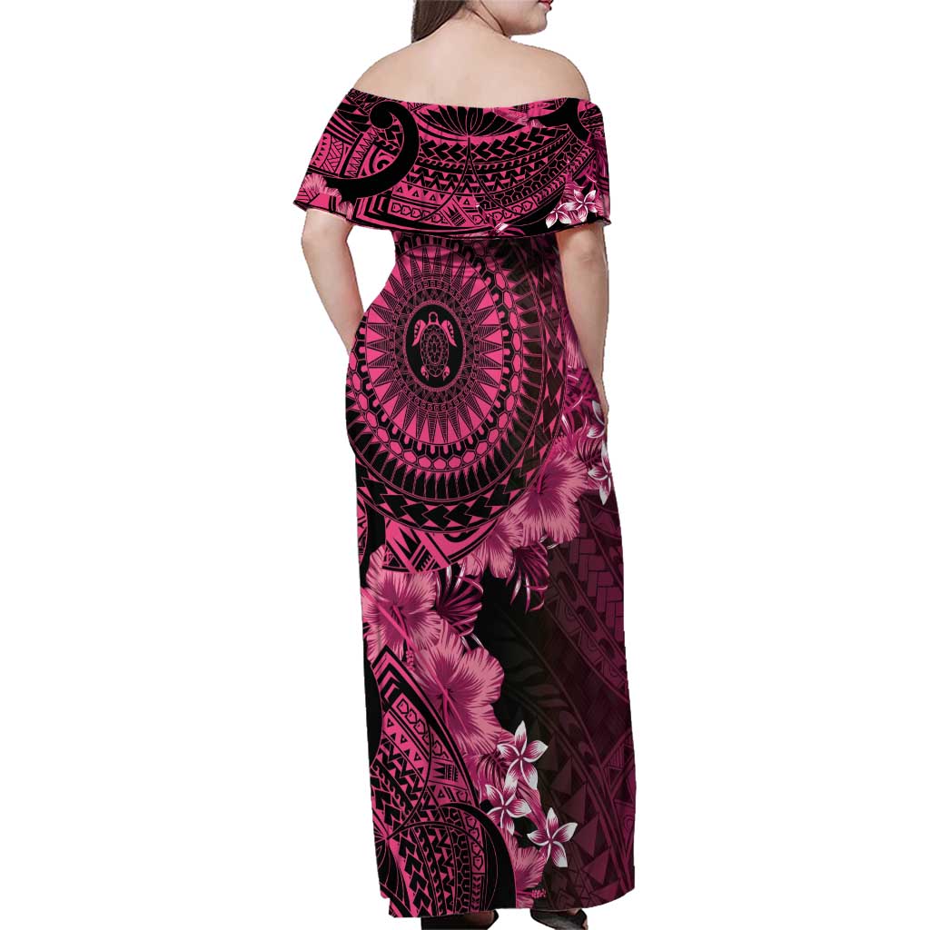 Vanuatu Family Matching Off Shoulder Maxi Dress and Hawaiian Shirt Hibisus Polynesian Pattern Pink - Polynesian Pride