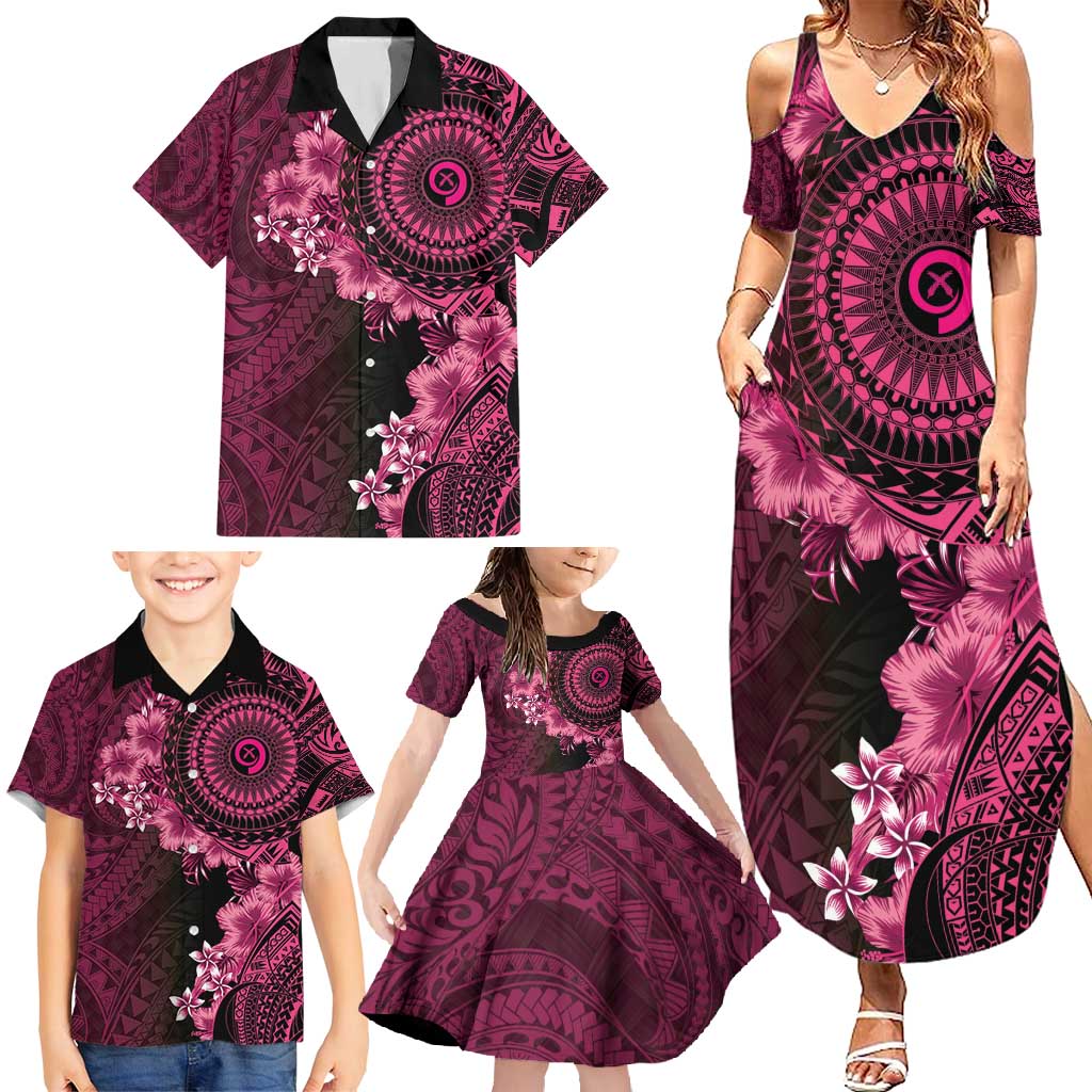 Vanuatu Family Matching Summer Maxi Dress and Hawaiian Shirt Hibisus Polynesian Pattern Pink - Polynesian Pride