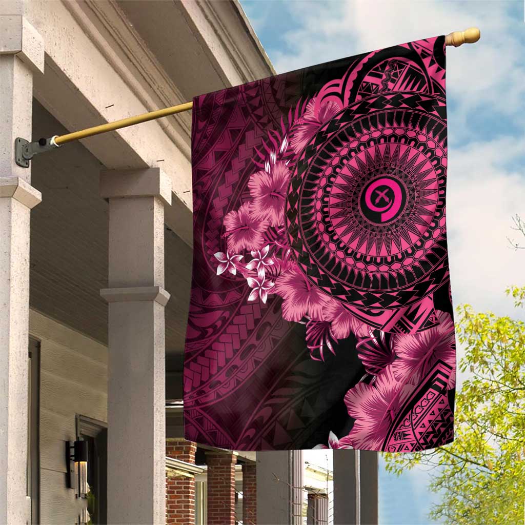 Vanuatu Garden Flag Hibisus Polynesian Pattern Pink - Polynesian Pride