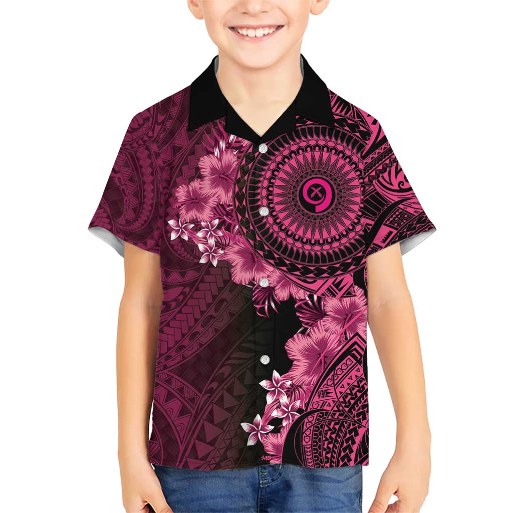 Vanuatu Kid Hawaiian Shirt Hibisus Polynesian Pattern Pink - Polynesian Pride