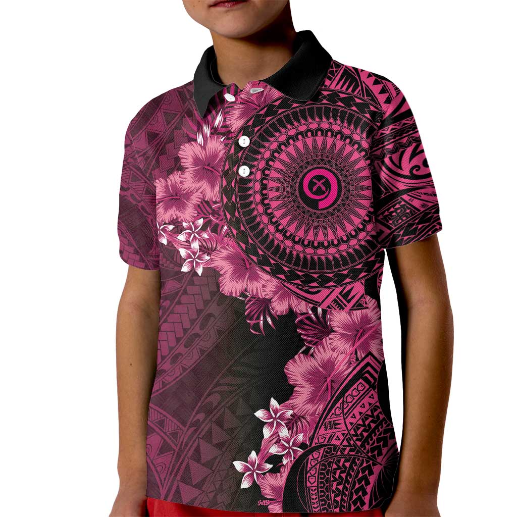 Vanuatu Kid Polo Shirt Hibisus Polynesian Pattern Pink - Polynesian Pride