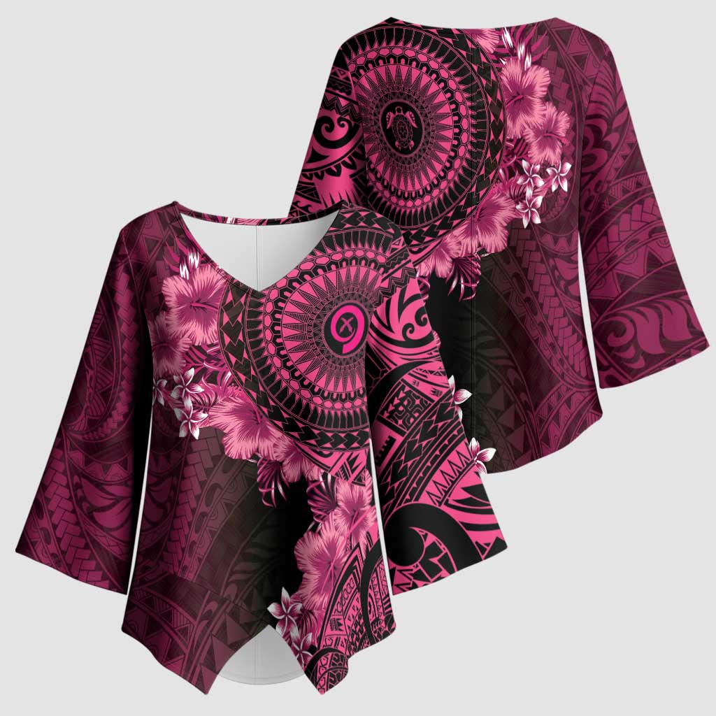Vanuatu Kimono Sleeve Blouse Hibisus Polynesian Pattern Pink - Polynesian Pride