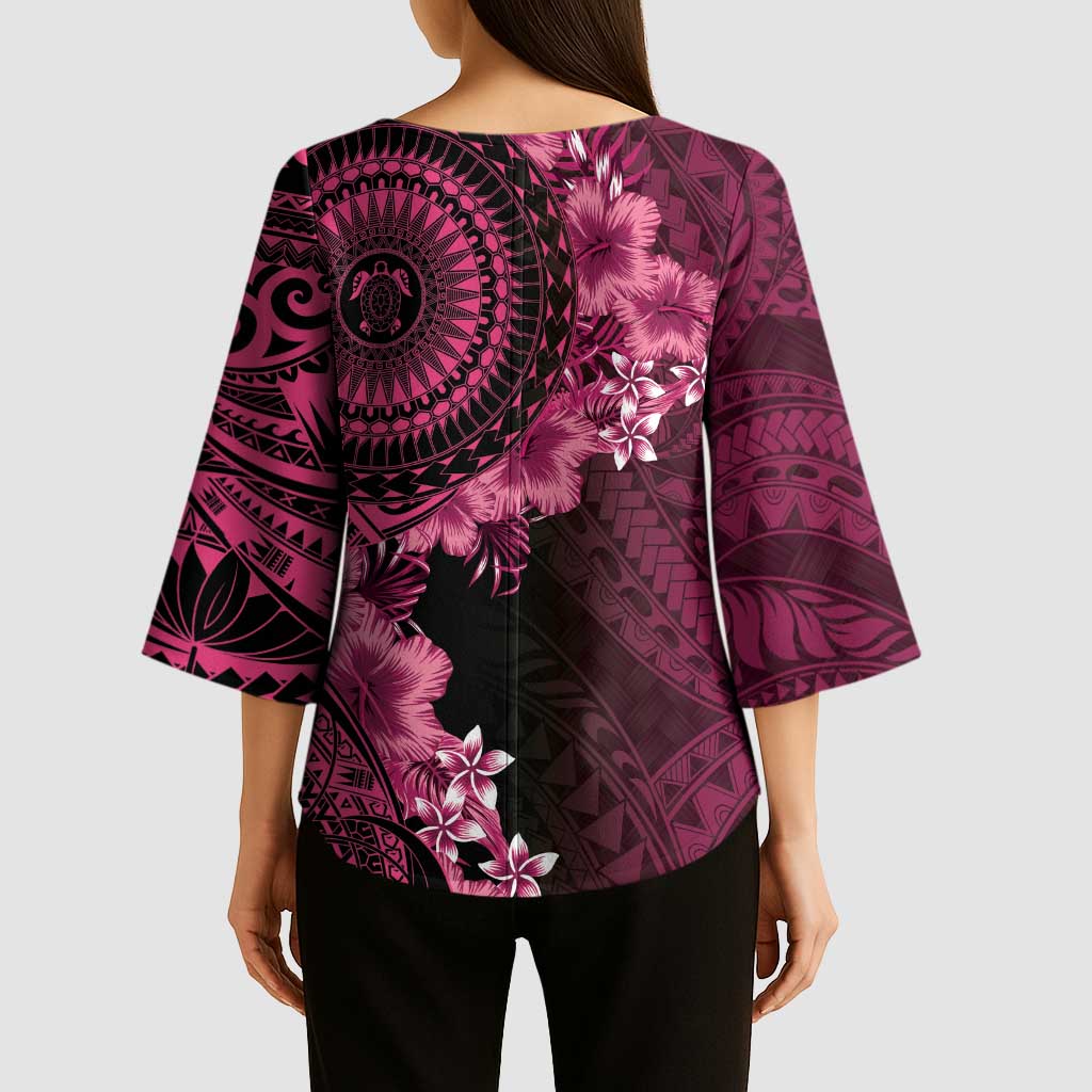 Vanuatu Kimono Sleeve Blouse Hibisus Polynesian Pattern Pink - Polynesian Pride