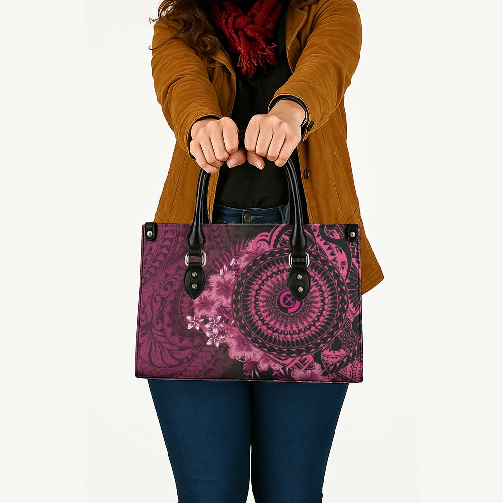 Vanuatu Leather Bag Hibisus Polynesian Pattern Pink - Polynesian Pride