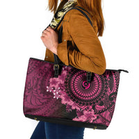 Vanuatu Leather Tote Bag Hibisus Polynesian Pattern Pink - Polynesian Pride