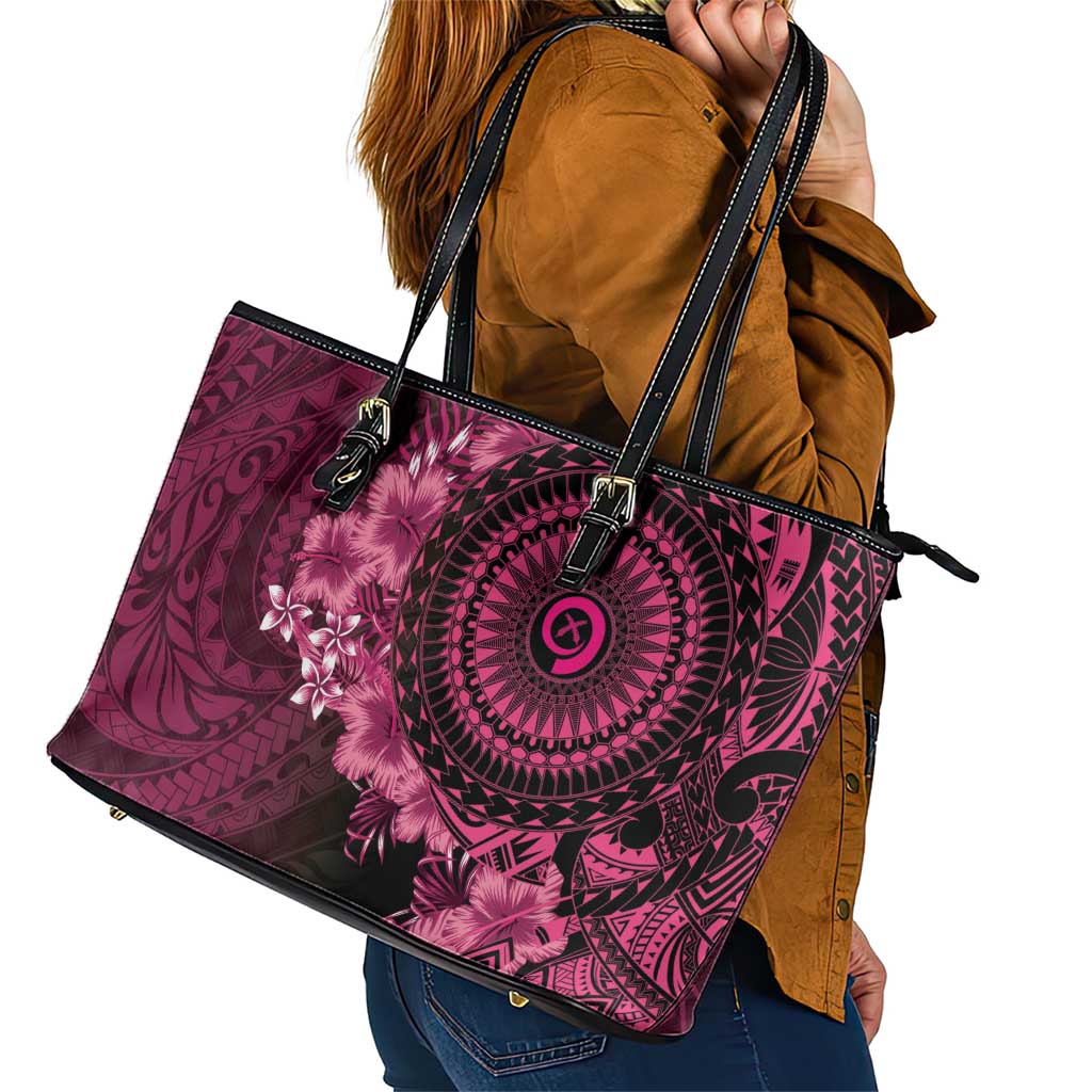 Vanuatu Leather Tote Bag Hibisus Polynesian Pattern Pink - Polynesian Pride