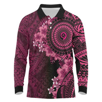 Vanuatu Long Sleeve Polo Shirt Hibisus Polynesian Pattern Pink - Polynesian Pride