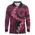 Vanuatu Long Sleeve Polo Shirt Hibisus Polynesian Pattern Pink - Polynesian Pride