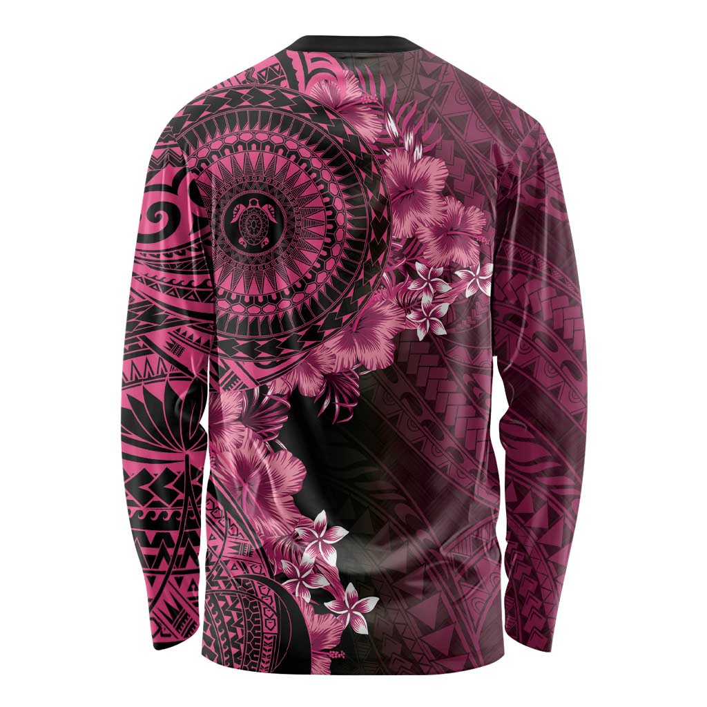 Vanuatu Long Sleeve Shirt Hibisus Polynesian Pattern Pink - Polynesian Pride