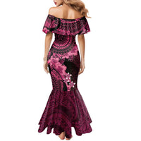 Vanuatu Mermaid Dress Hibisus Polynesian Pattern Pink - Polynesian Pride