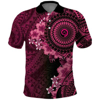 Vanuatu Polo Shirt Hibisus Polynesian Pattern Pink - Polynesian Pride