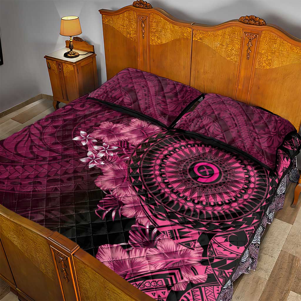 Vanuatu Quilt Bed Set Hibisus Polynesian Pattern Pink - Polynesian Pride