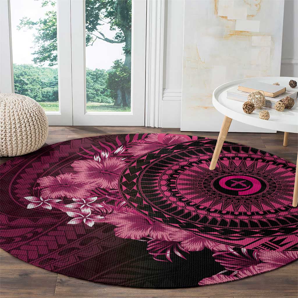 Vanuatu Round Carpet Hibisus Polynesian Pattern Pink - Polynesian Pride